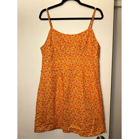 Wild Fable Womens Dainty Floral Open Back Dress Orange Pink Large EUC - Picture 1 of 9